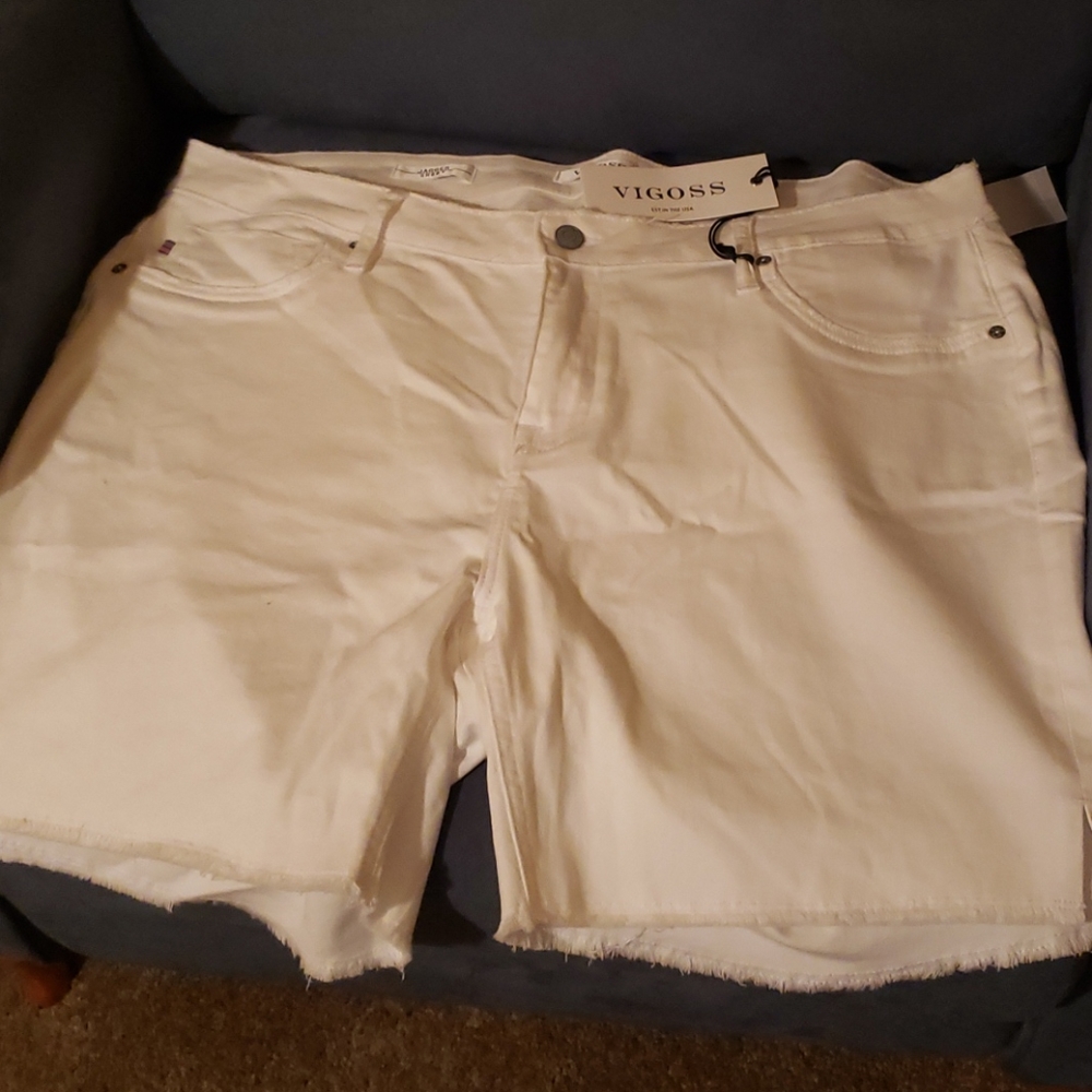 White Denim Frayed Hem Shorts